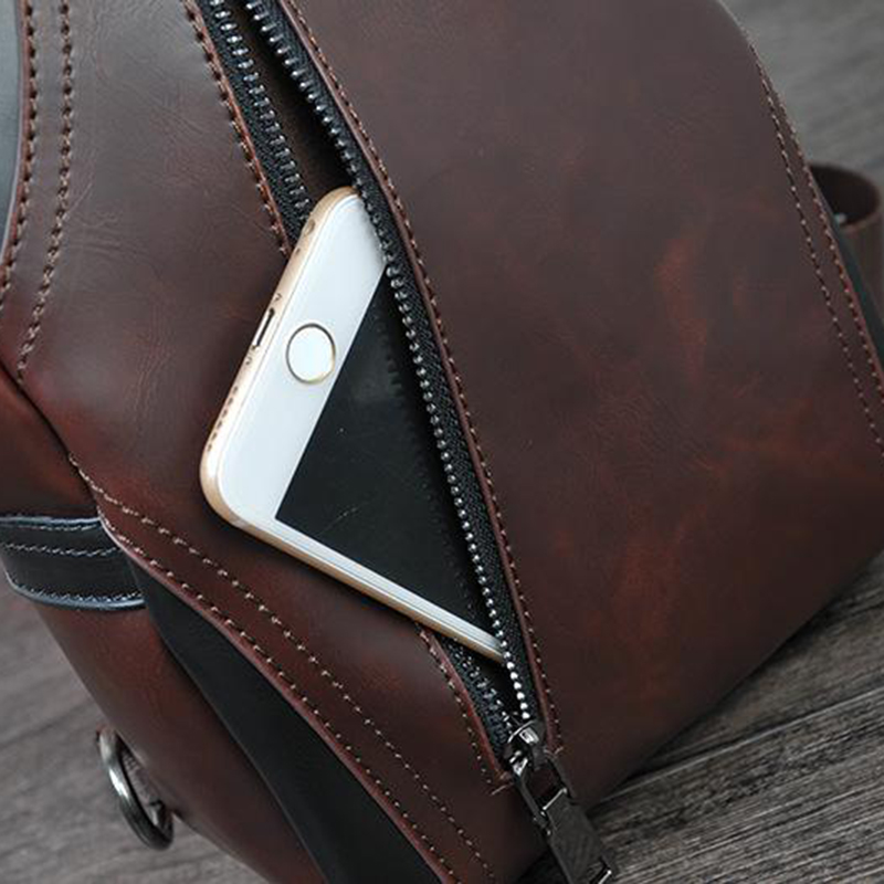 Street Tide Crazy Horse PU Leather Chest Bag Men'S Crossbody Bag