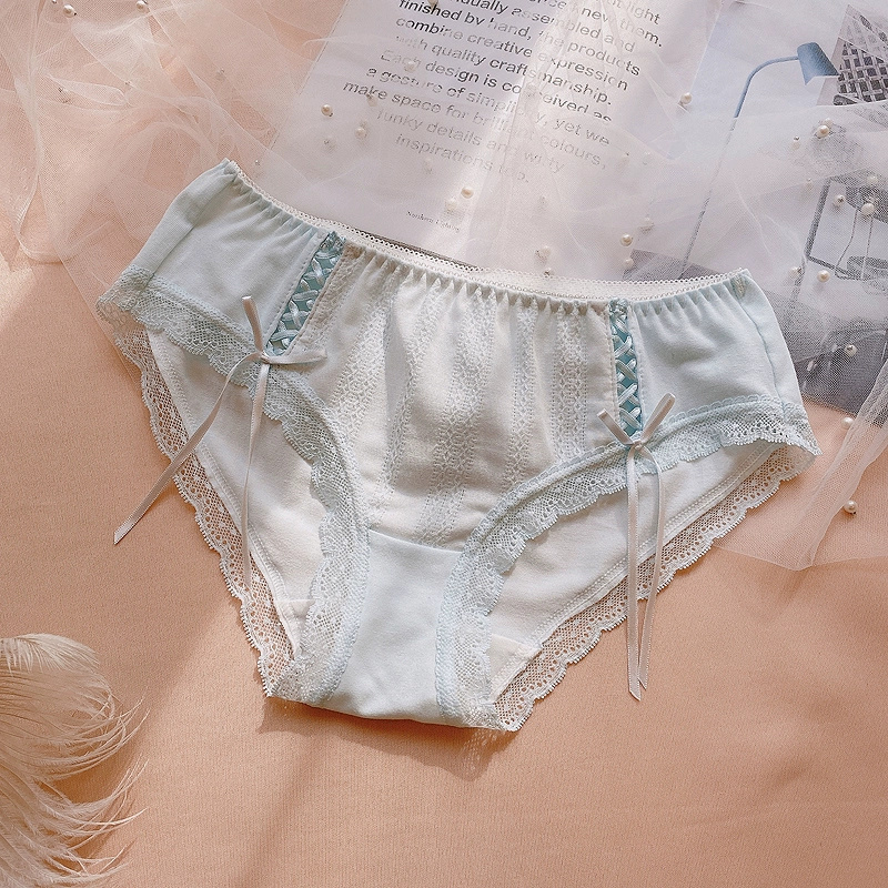 Quần Lót Cotton Nữ Phong Cách Nhật Bản Màu Kẹo Ngọt Viền Ren Đính Nơ P191
