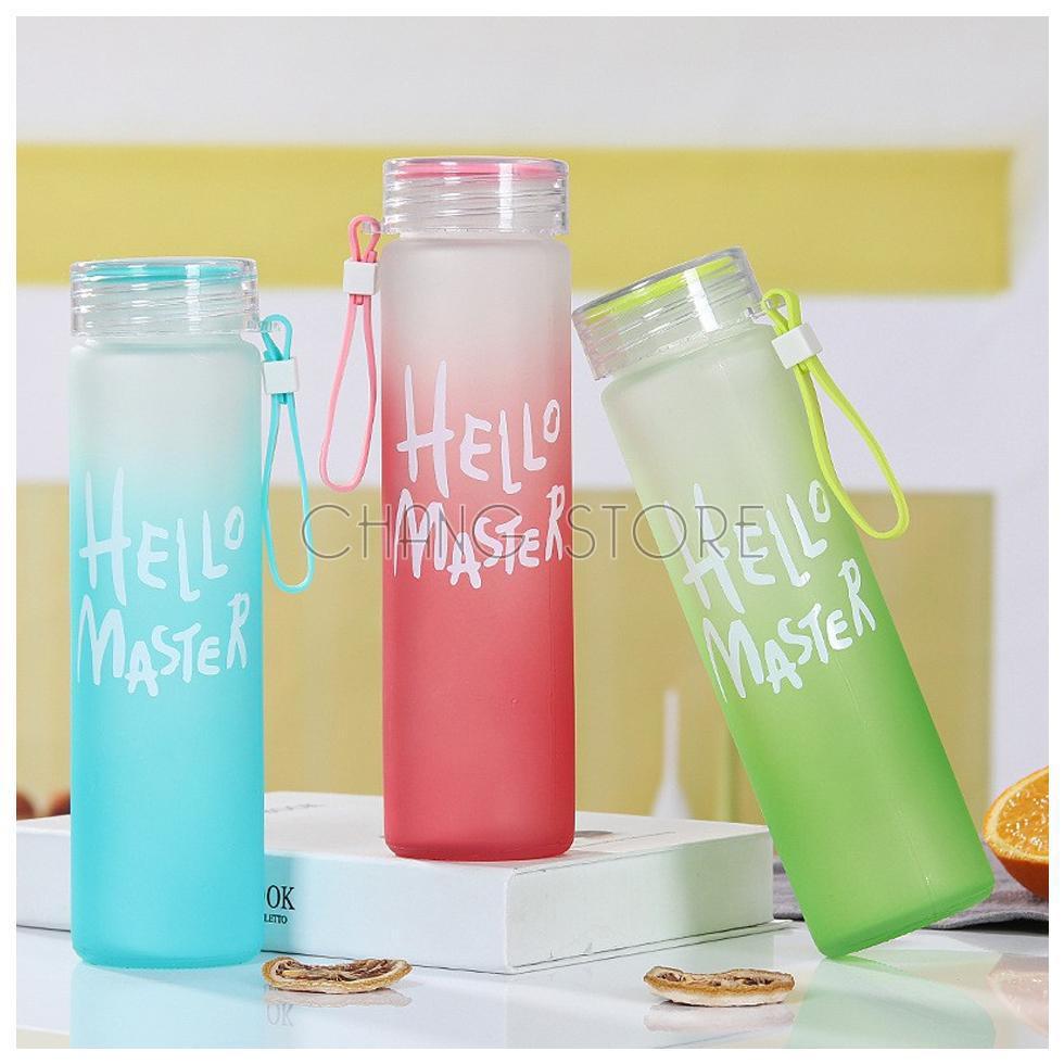 Bình Nước Thủy Tinh Hello Master Chai To 450ml Siêu Hot Có Dây Cầm