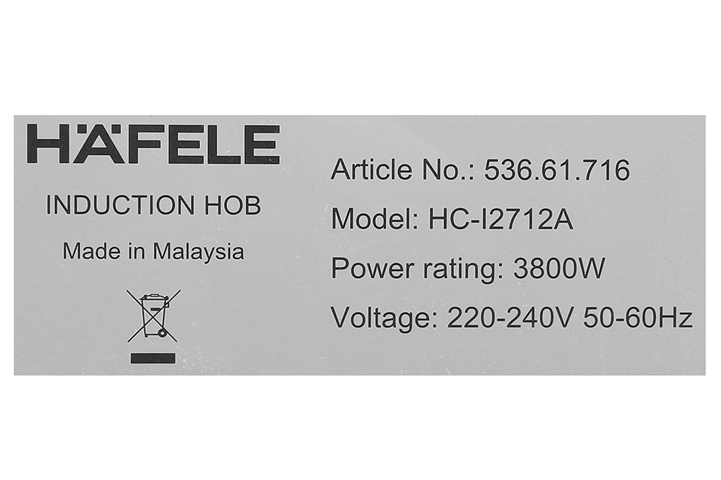 Bếp từ 2 vùng nấu Hafele HC-I2712A/ 536.61.716 - Sản xuất tại Malaysia - Bếp âm lắp CB - Tổng công suất 3800W - Hàng chính hãng