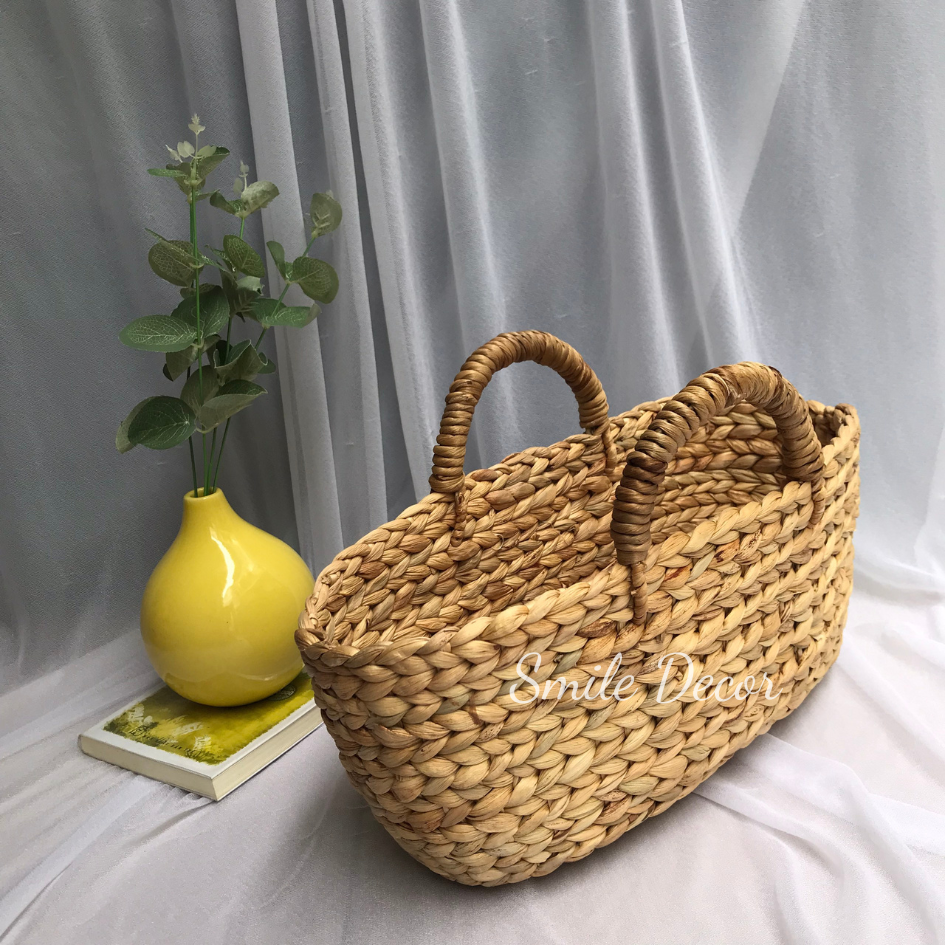 Giỏ xách, túi xách vintage đan lục bình làm phụ kiện chụp ảnh Smile Decor – Handwoven hyacinth handbag