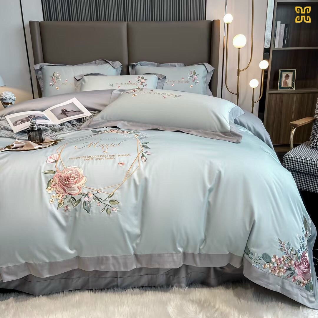 Set lụa 4 món cao cấp LYG Home Bedding Furniture mềm mịn tặng 02 ruột gối bông Micro