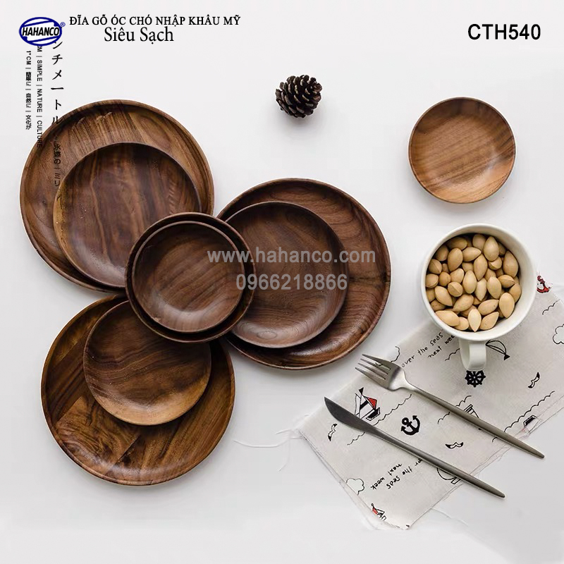 Đĩa gỗ Óc Chó nhập khẩu Mỹ nguyên khối (đủ Size) CTH540 (Walnut) hàng Xuất Khẩu Châu Âu - đĩa bánh mì/trái cây/ bít tết/ pizza/ phụ kiện chụp ảnh, bày món ăn trong nhà hàng - Sang trọng trên bàn ăn - HAHANCO