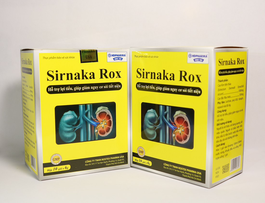 Sirnaka Rox lợi tiểu, giảm nguy cơ sỏi thận, sỏi tiết niệu - Hộp 10 gói thành phần Cao Kim tiền thảo, Cao đặc Râu mèo