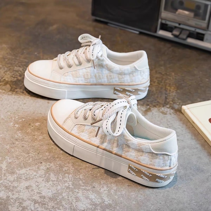 Giày thể thao nữ vải dạ kẻ caro, giày sneaker học sinh mẫu mới