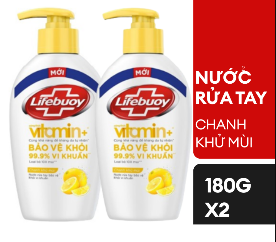 Combo 2 LIFEBUOY nước rửa tay chanh khử mùi 180g