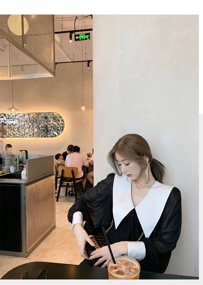 Đầm sang trọng trắng đen cổ nhọn cột nơ phối chất voan lụa cao cấp WHITE DRESS 29
