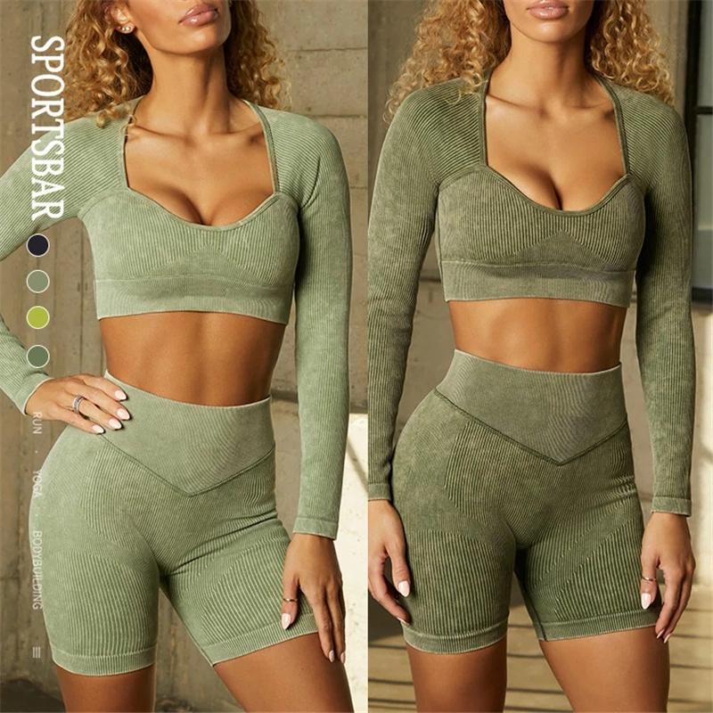 Yoga Yoga Set Set Women Set Sport phù hợp với quần áo thể thao nữ tập thể dục quần áo tập thể dục quần áo cao cổ cao Color: emerald Longshirts Size: S