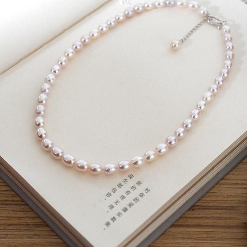 Vòng Cổ Hạt Gạo Màu Trắng 8 Ly Độ Sáng 4A, Dây Chuyền Ngọc Trai Nước Ngọt Tự Nhiên Sang Trọng - Ngọc Trai Trường Thịnh