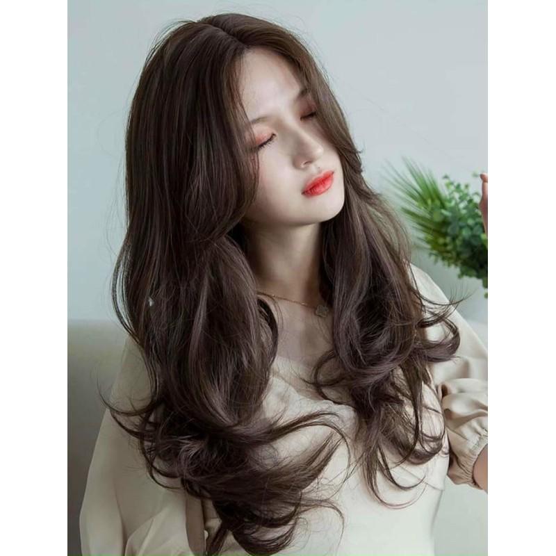 Tóc giả 2 mái hất xoăn, tặng lưới chùm