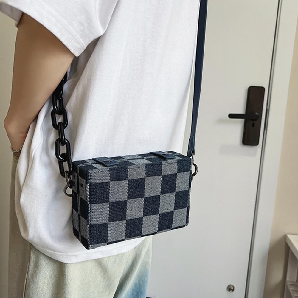 Túi Đeo Chéo Nam Túi Xách Thời Trang Unisex Vải Canvas Phối Dây Xích Cá Tính