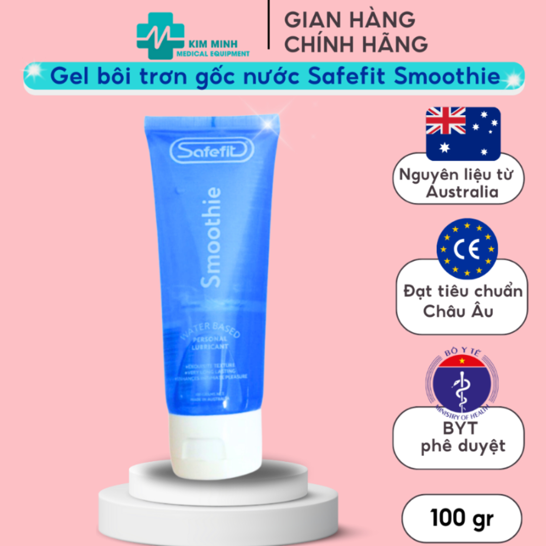 Gel bôi trơn gốc nước Safefit trơn mượt lâu khô tuýp 100gr nguyên liệu nhập khẩu từ Australia