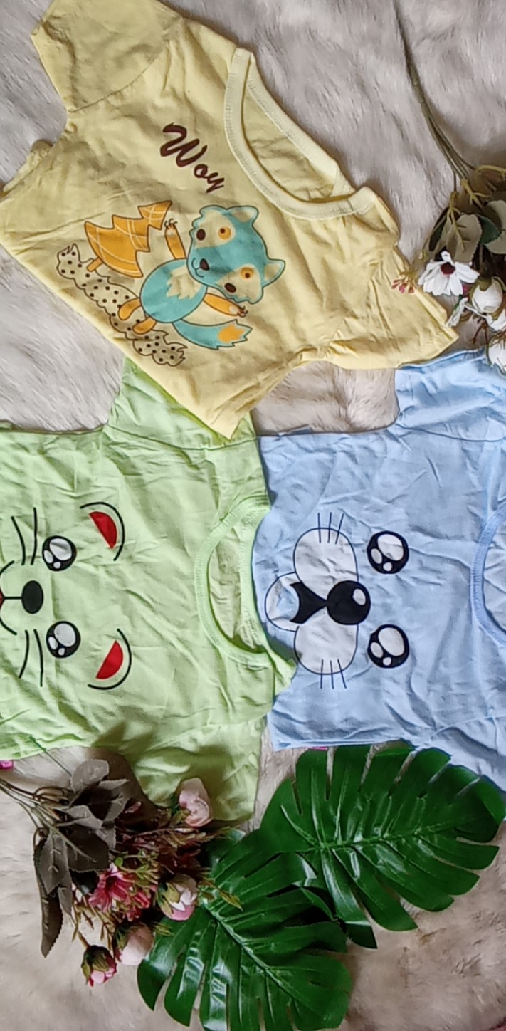 Combo 3 áo cộc tay mùa hè chất cotton 100% cực thoáng mát, in hình thú dễ thương cho bé
