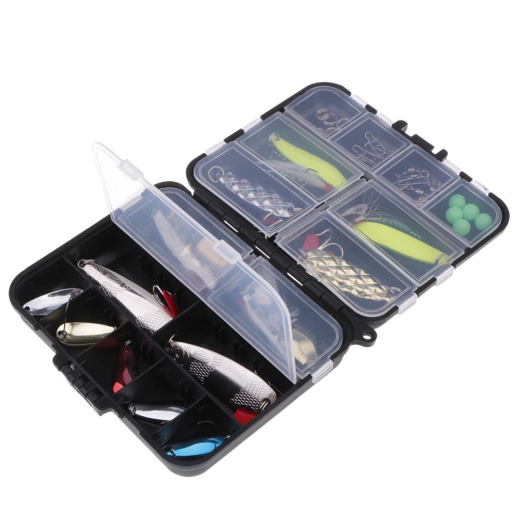 36x Fishing Lure Set Kit Lots Fishing Accessories Baits Hook Swivel Snap Bead Ring with Tackle Box