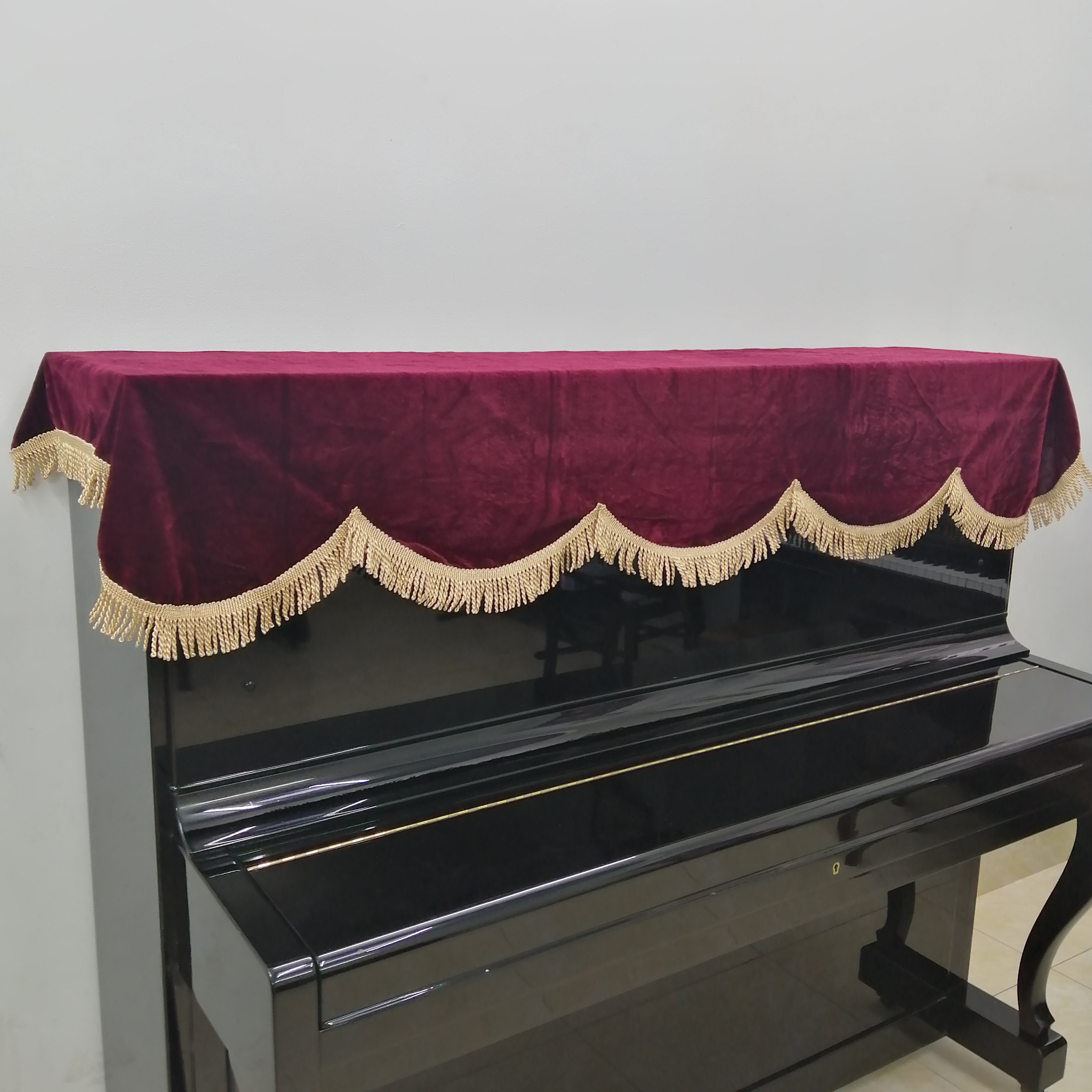 KHĂN PHỦ ĐÀN PIANO CƠ NHUNG ĐỎ DÀY MỀM MỊN TUA RUA SỢI LỚN CAO CẤP