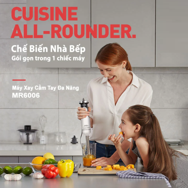 Máy xay sinh tố cầm tay 4 trong 1 Morphy Richards MR6006, công suất 600W, tích hợp 8 tốc độ quay cùng chế độ Turbo, dung tích cối chứa 500ml- Hàng chính hãng