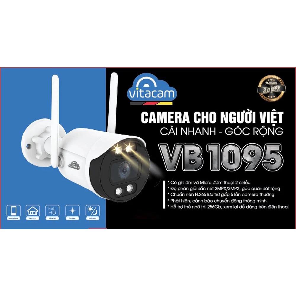 Camera Ip WiFi Vitacam VB1095 - 3.0Mpx Ultra HD 1296P Chuẩn H265X - Ngoài Trời - Không Xoay-HÀNG CHÍNH HÃNG