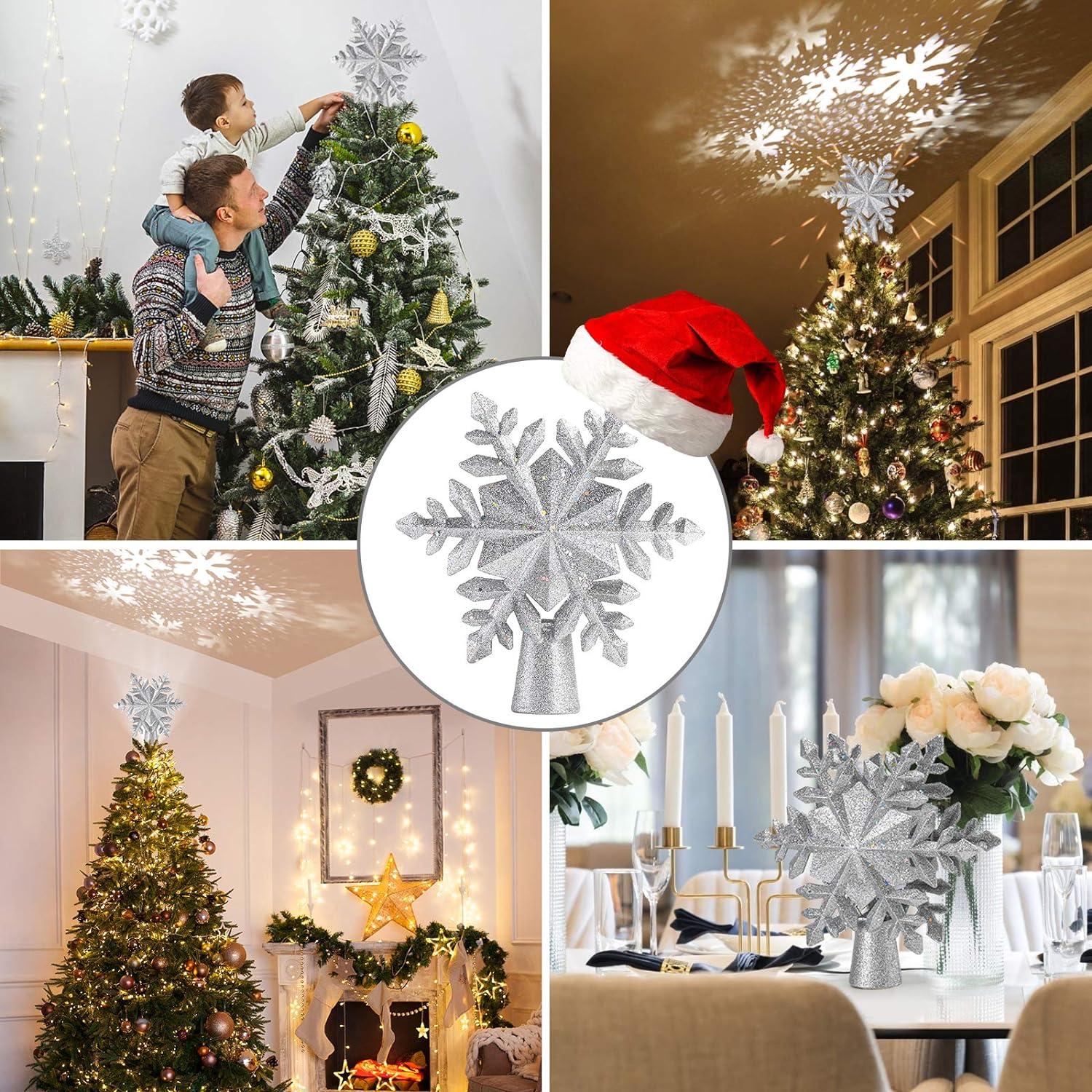 Firwritten Spike 3D Xoay Xoay Star Christmas Fir Sapin LED LED Topper Hight Hight Trang trí xoay cho Cây Giáng sinh Nội thất ngoài trời (Bông tuyết)