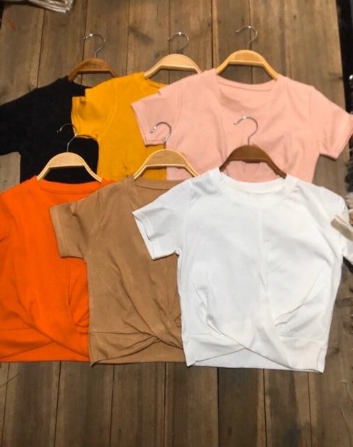 Áo croptop xoắn eo zip cotton