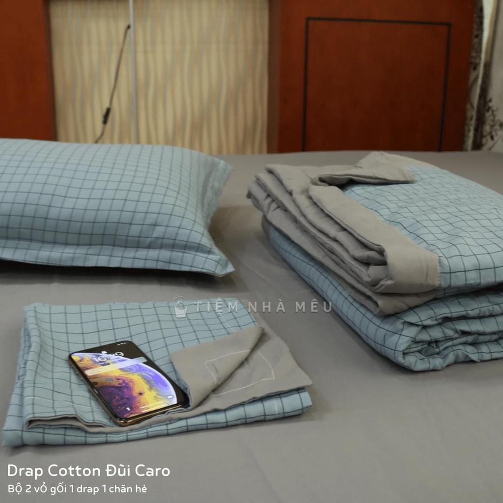 Bộ Chăn Ga Gối Cotton Đũi m6/m8/2m - Full size Tiệm Nhà Mêu 2 Vỏ gối ,drap ,chăn chần Basic Kẻ Nhiều Mẫu
