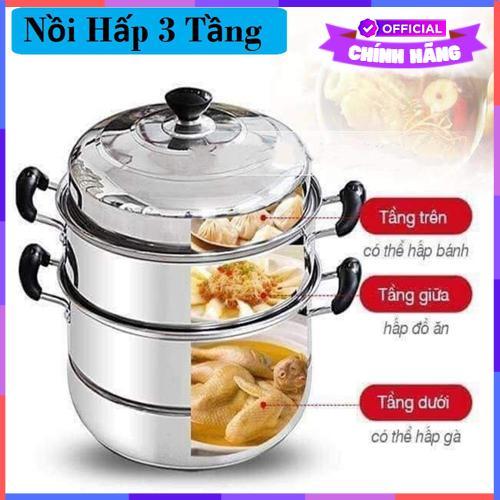 Nồi Hấp 3 Tầng Vouller Inox Cao Cấp - Nồi Hấp Cách Thuỷ Đa Năng Tiện Dụng Cho Mọi Nhà Bếp Nồi Hấp, Nồi Luộc Gà 3 Tầng Tiện Lợi - Hàng Chính Hãng