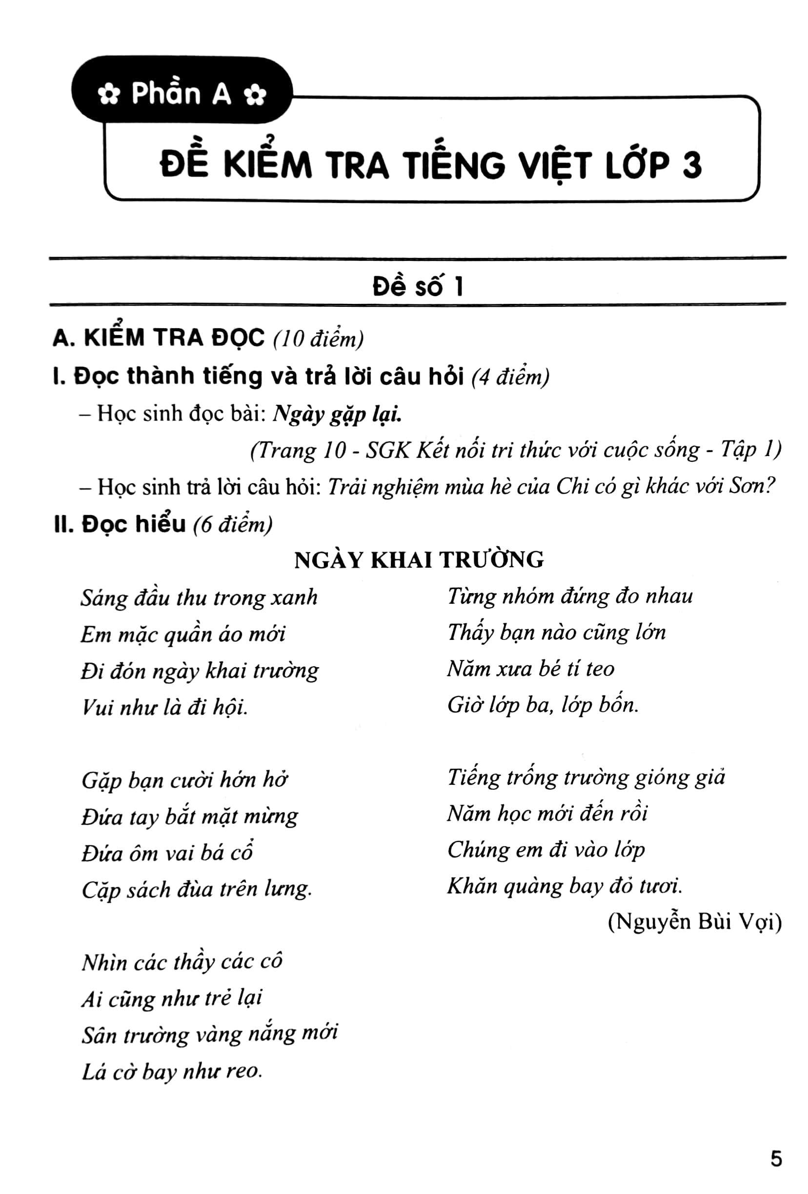 Bộ Đề Kiểm Tra Môn Tiếng Việt Lớp 3