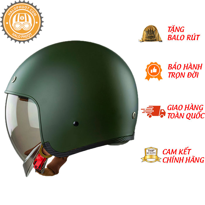 Nón bảo hiểm 3/4 ROYAL M139 có kính âm màu XANH LÍNH NHÁM