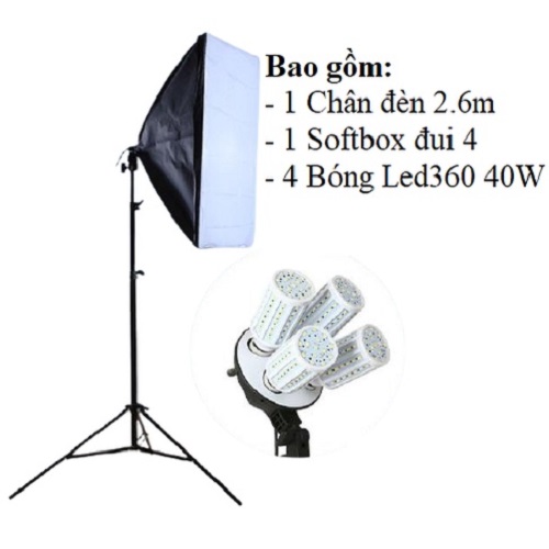 Đèn Softbox 50x70CM 4 Bóng Led360 40W, Đèn Led Chụp Ảnh Quần Áo, Livestreams Hàng Chính Hãng