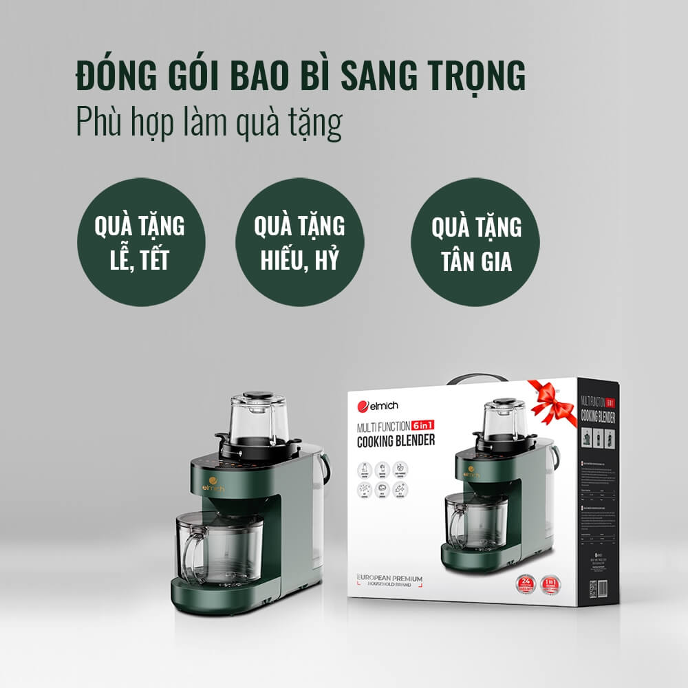 Máy xay nấu đa năng 6 trong 1 Elmich BLE-3901, Hàng chính hãng, 6 chương trình nấu, Gia nhiệt 3D bằng hơi nước - JoyMall
