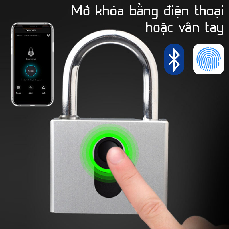 Ổ khóa thép cỡ lớn mở bằng vân tay hoặc App điện thoại GS-60FB chống nước chống phá khóa