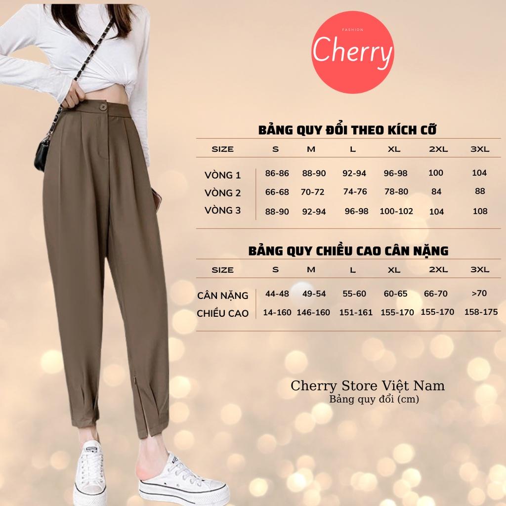 Quần baggy nữ lưng cao màu đen có khóa gấu CHERRY quần tây ống suông V049