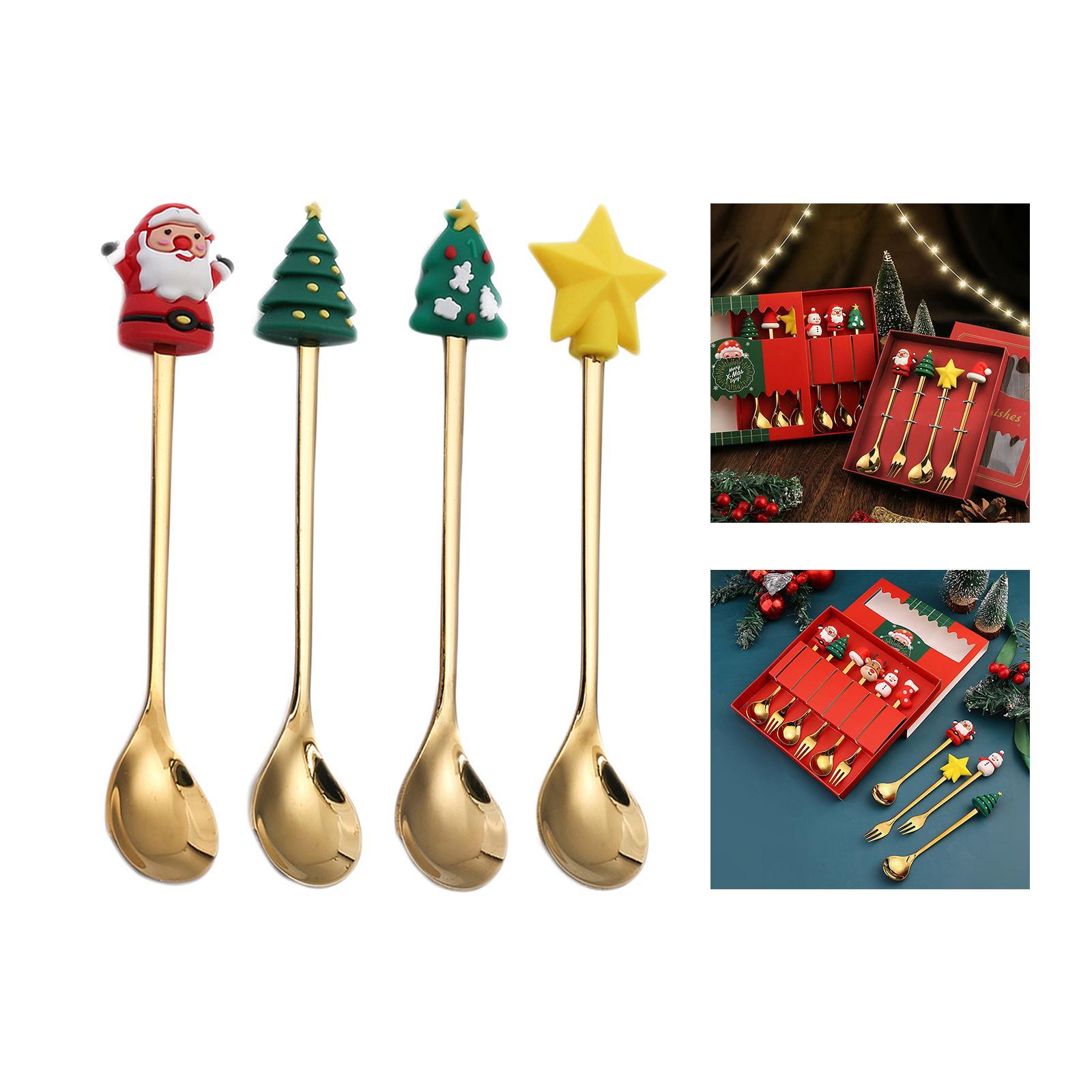 4Pcs Reusable Coffee Stirring Spoon ,Tea Spoons ,decorations Soup Dessert Spoon ,Christmas Coffee Spoon, for Restaurant Gift Daily Use