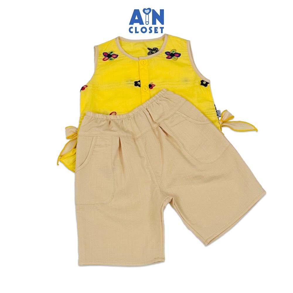 Bộ quần áo Lửng bé gái hoạ tiết Hoa Cánh Bướm Vàng Cotton - AICDBGOAROCV - AIN Closet
