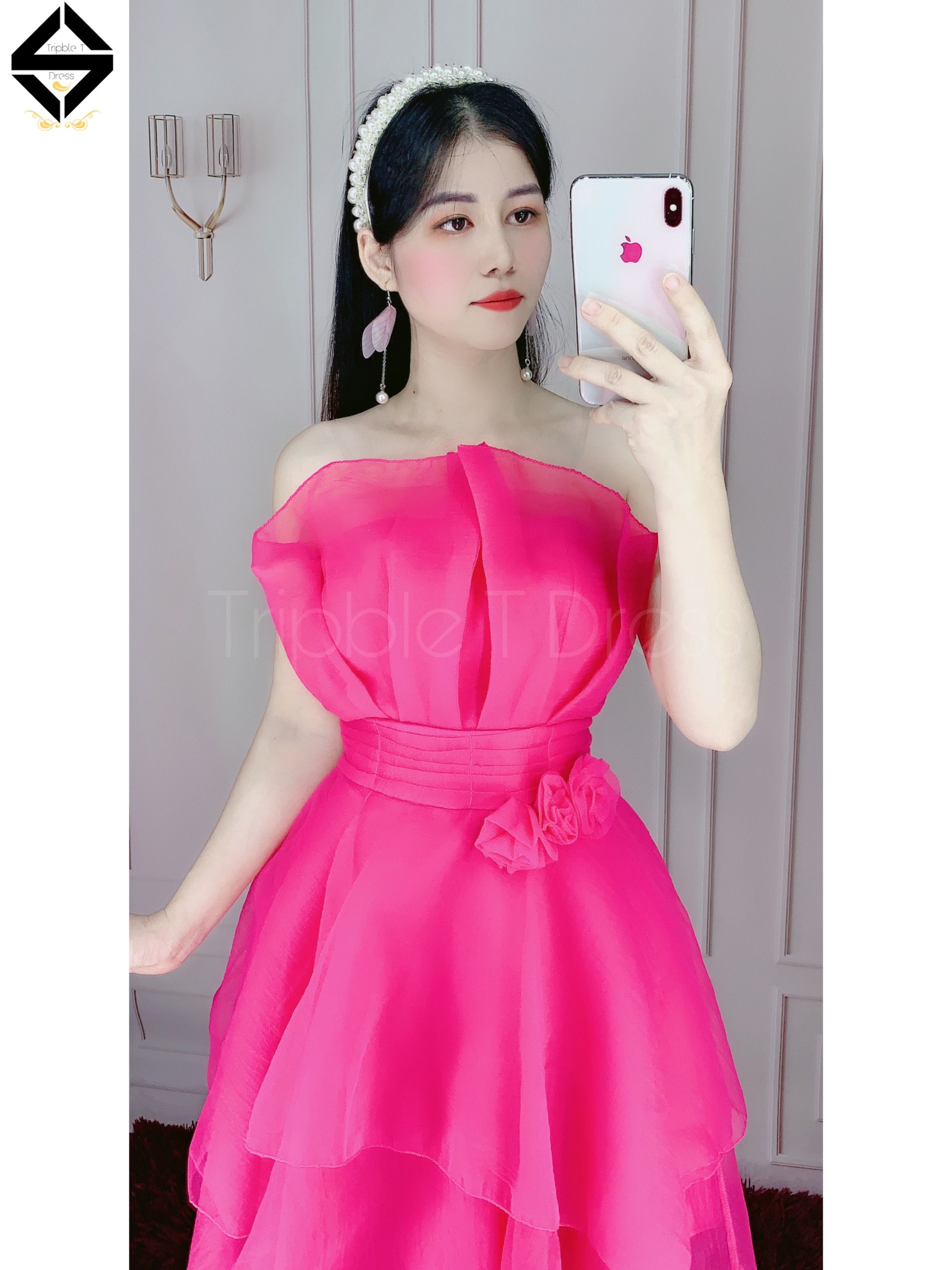 Đầm dự tiệc xếp tầng cúp ngực hoa eo TRIPBLE T DRESS - MS17Y- Size M/L