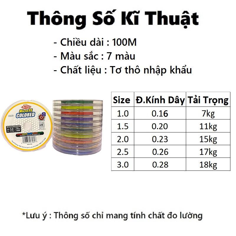 Dù Câu Cá Cao Cấp PE Berkley 100M Sử Dụng Công Nghệ Nhuộm 7 Màu Của Đức, Siêu Dai Siêu Tải Trọng - Sanami Fishing Store