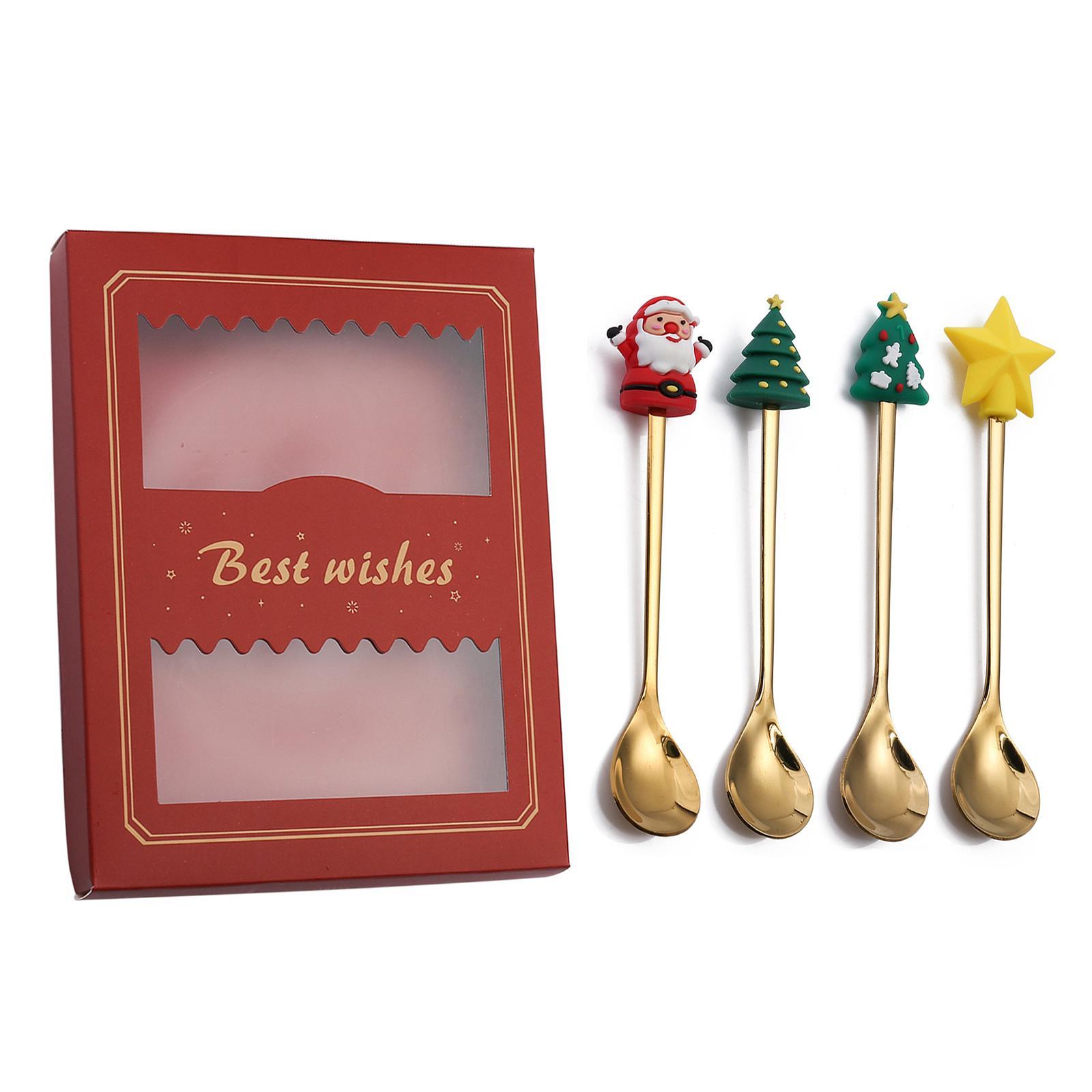 4Pcs Reusable Coffee Stirring Spoon ,Tea Spoons ,decorations Soup Dessert Spoon ,Christmas Coffee Spoon, for Restaurant Gift Daily Use