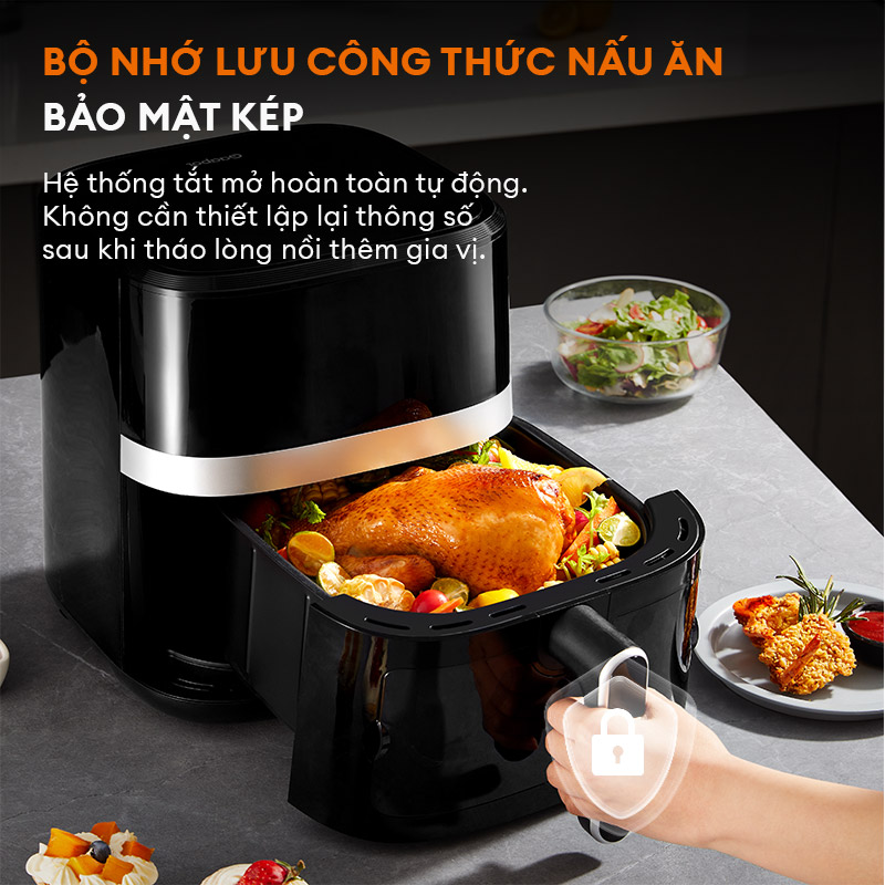 Nồi chiên không dầu cảm ứng 6.5L cửa kính Gaabor AF65T-BK01A công suất 1500W trong suốt có đèn, màn hình cảm ứng - Hàng chính hãng