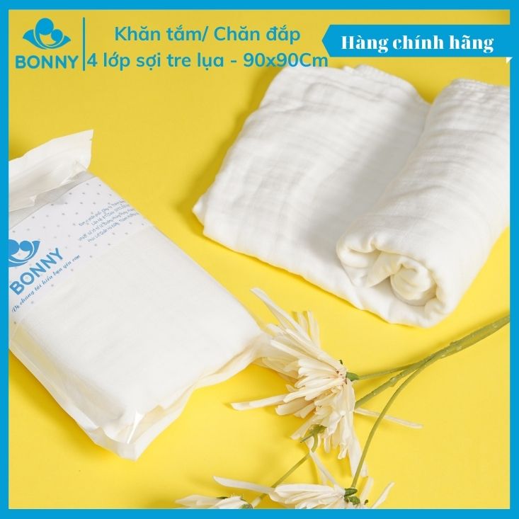 Khăn Tắm Bonny 100% Sợi Tre Lụa 4 Lớp Siêu Mềm Mịn, Thấm Hút, An Toàn Cho Bé (Kích thước: 90x90Cm)