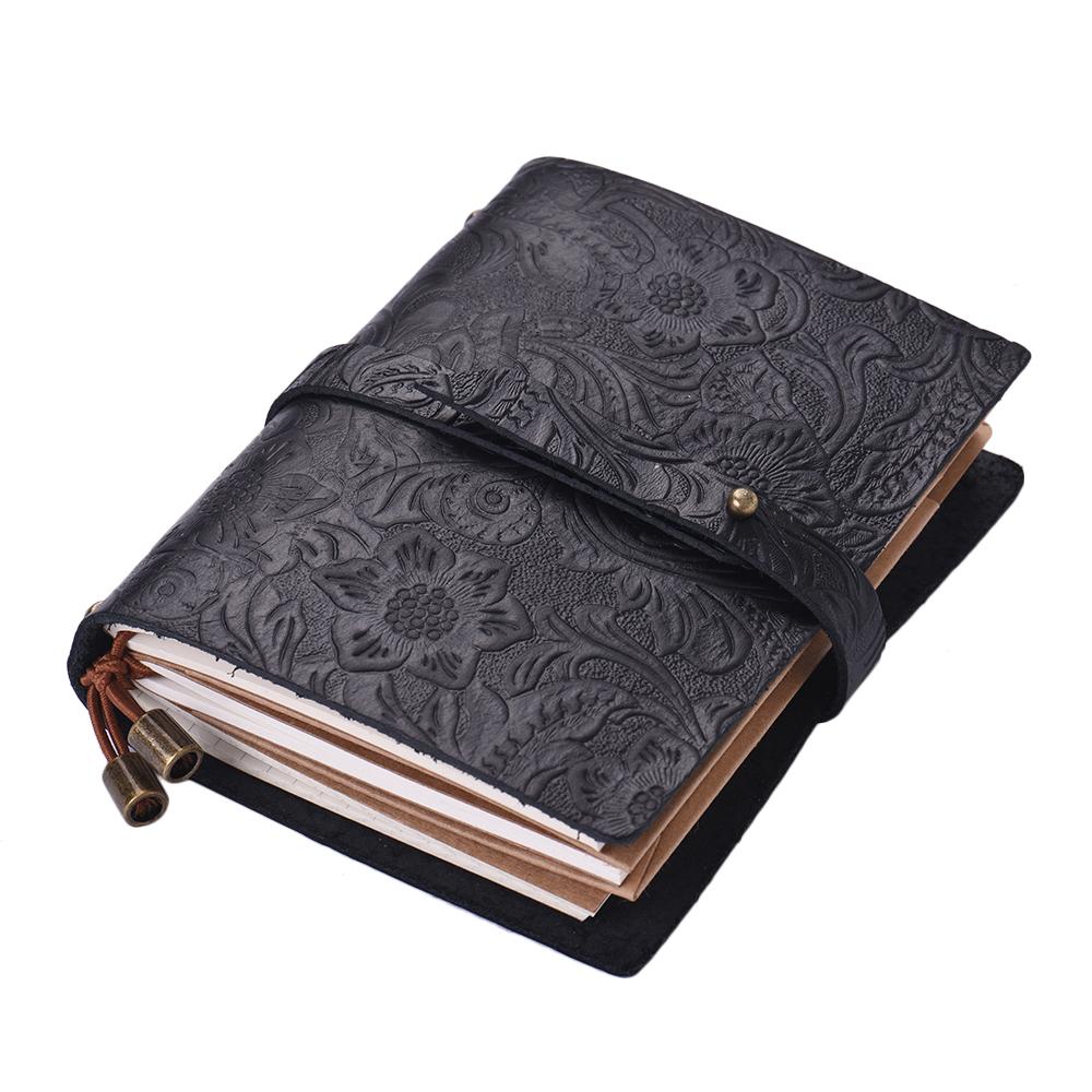 Leather Vintage Embossed Pattern Travel Journal Notebook Lined Blank Grid Paper Diary Refillable Notepad Gift for Men &