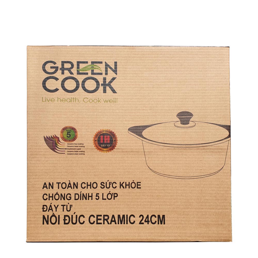 Nồi đúc ceramic vân đá chống dính đáy từ 24cm Green Cook GCS02-24IH - Hàng chính hãng