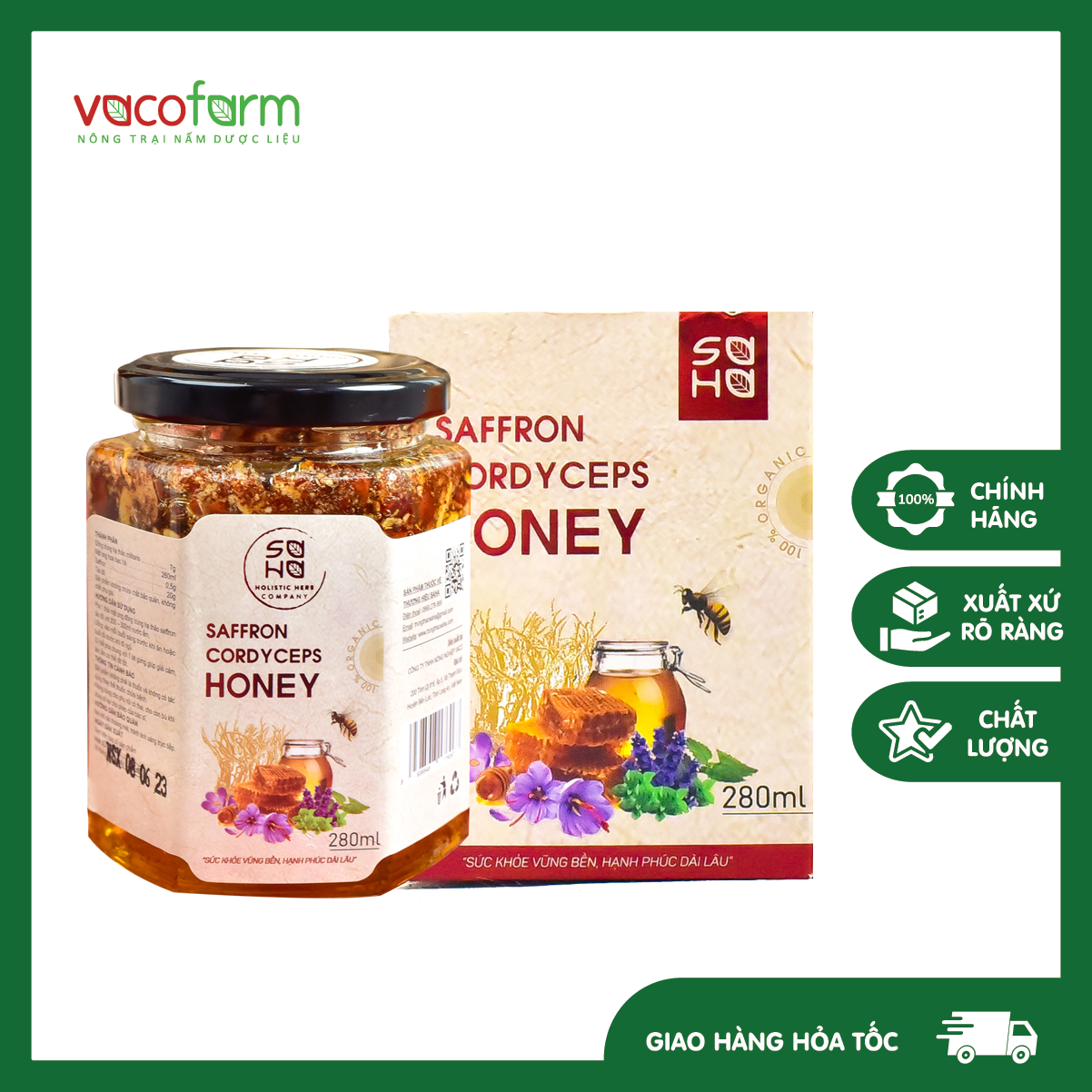 Mật ong ngâm saffron táo đỏ đông trùng  (Hộp 280ml)