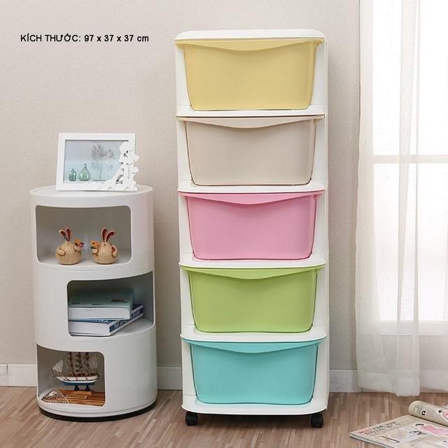 Tủ 5 tầng đa sắc có bánh xe