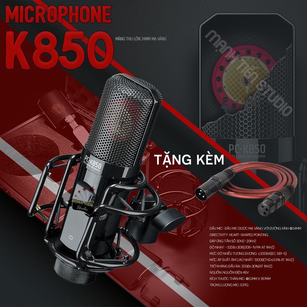 Combo thu âm, livestream Micro TakStar PC-K850, Sound card XOX K10 Jubilee - Kèm full phụ kiện nguồn 48V, kẹp micro, màng lọc, tai nghe, giá đỡ ĐT - Hỗ trợ thu âm, karaoke online chuyên nghiệp - Hàng chính hãng