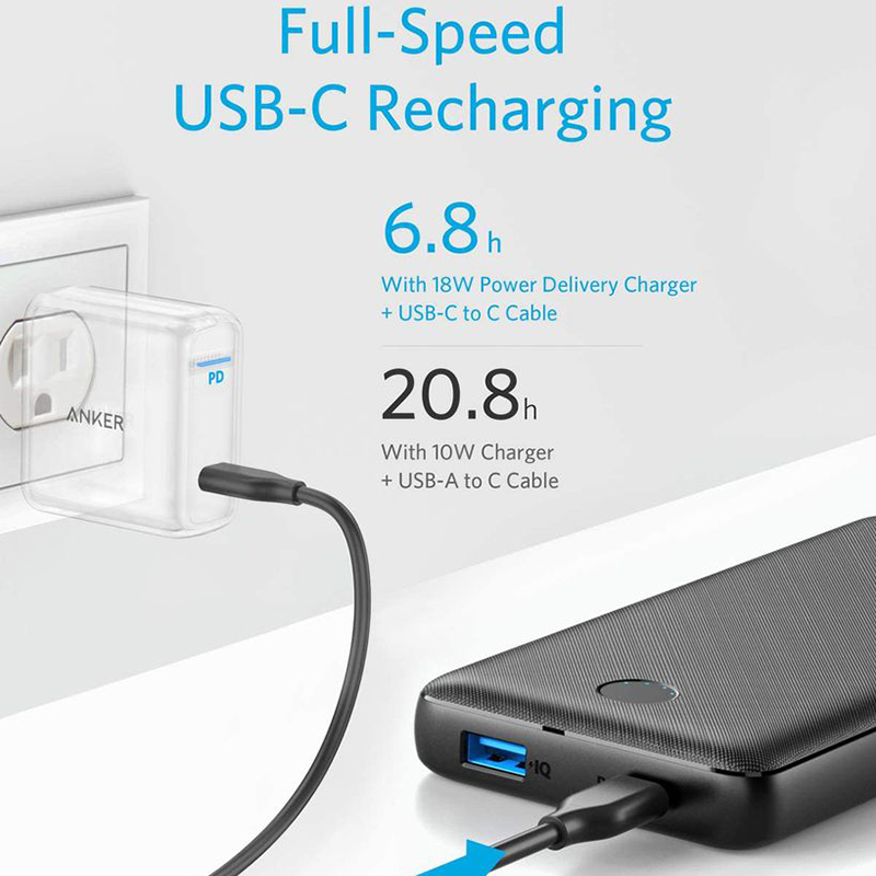 Pin Dự Phòng Anker PowerCore Essential 20.000mAh Hỗ Trợ Sạc Nhanh Power Delivery PD 20W Tích Hợp USB Type-C In/Out - A1287 - Hàng chính hãng