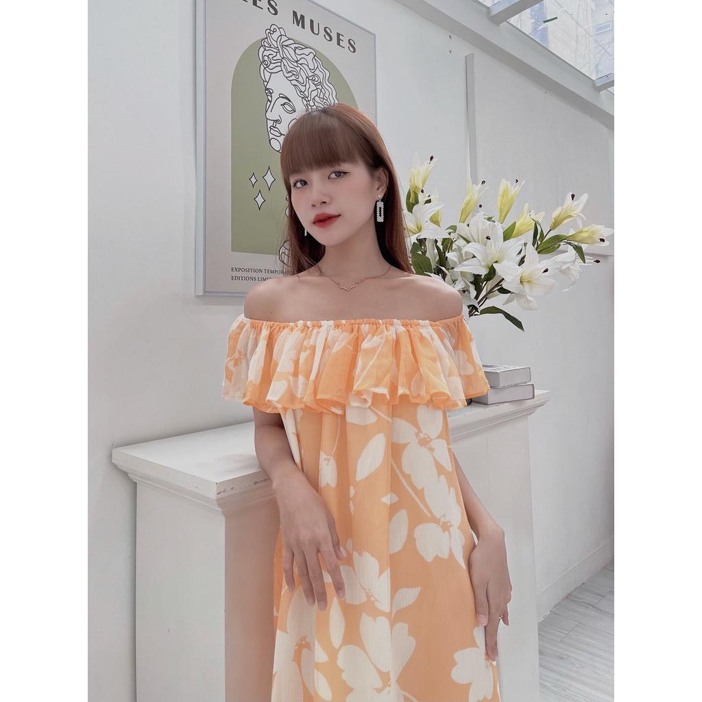 Đầm maxi hoa cam chiffon