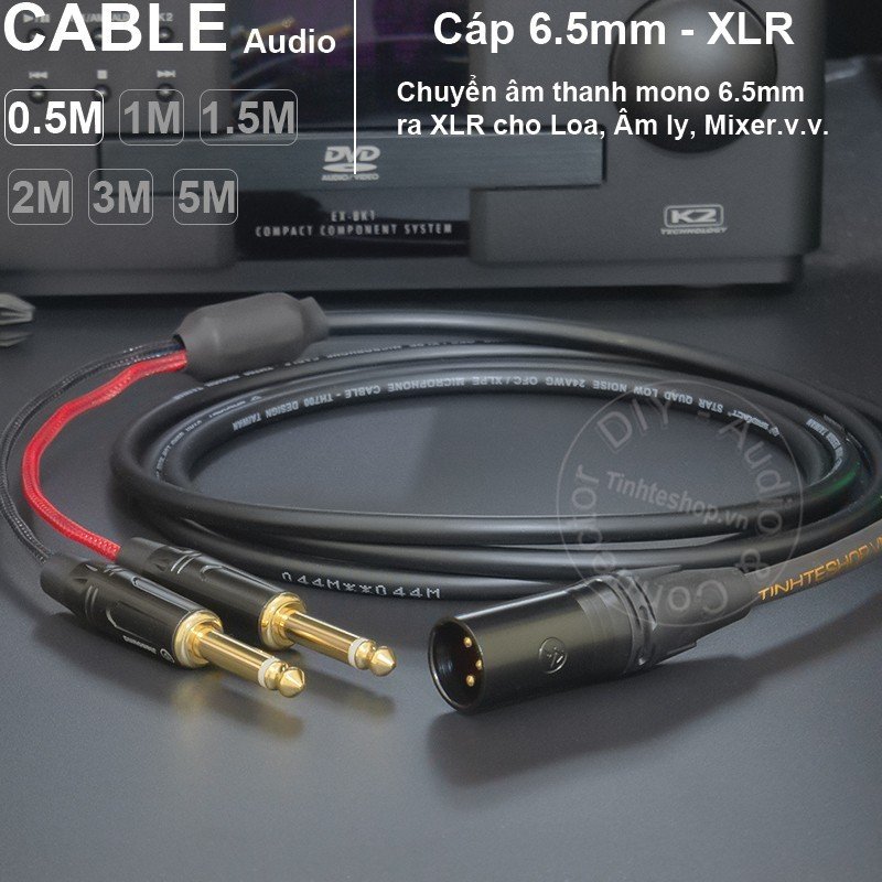 Cáp canon XLR đực ra 2 đầu 6 ly DIY - XLR male to 2 6.5mm male audio cable