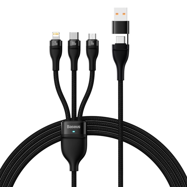 Cáp sạc nhanh 3 đầu Baseus Flash Series Ⅱ PRO Two-for-three Charging Cable U+C to M+L+C 100W (Hàng chính hãng)