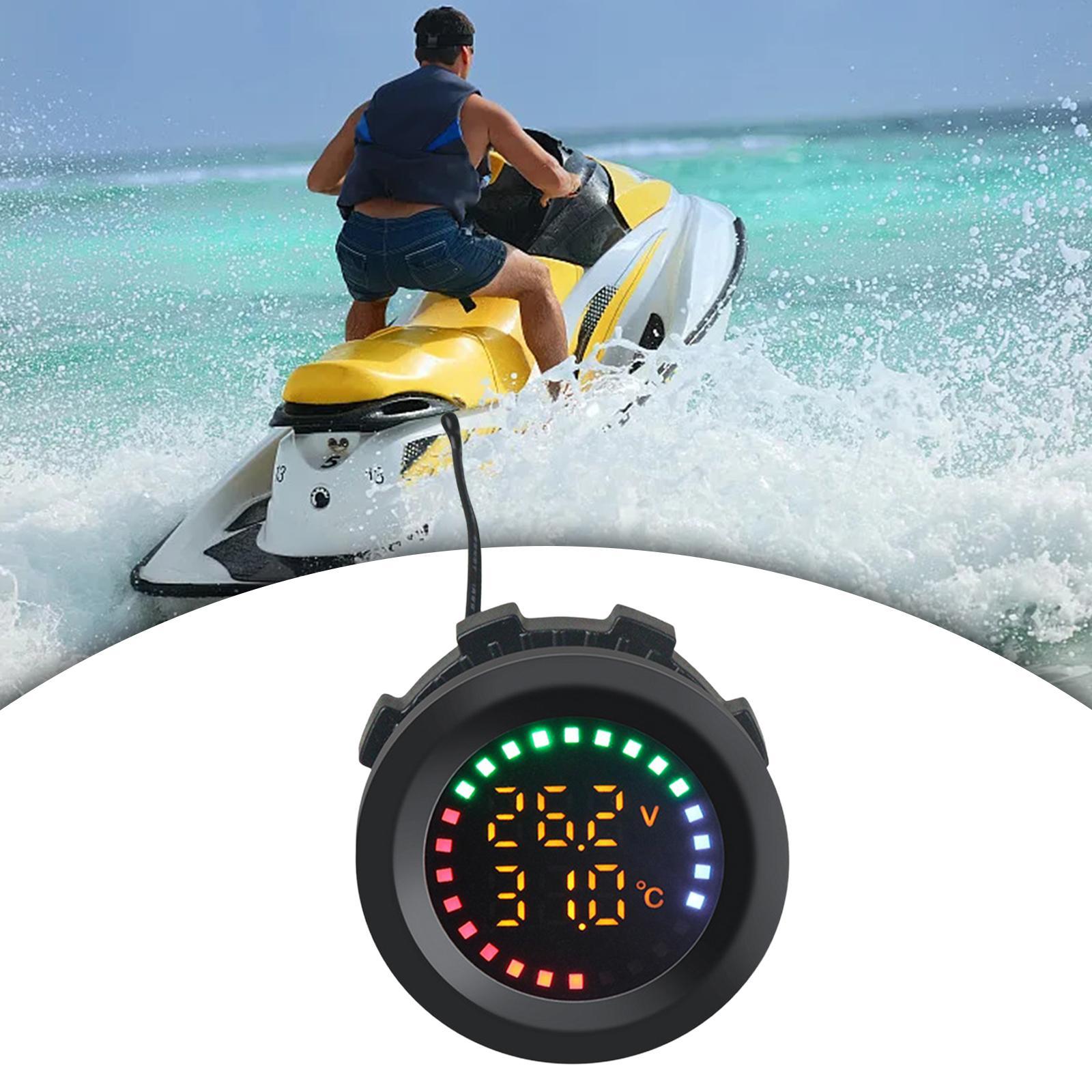 Car Temperature Gauge Voltmeter 12V-24V Tester Convenient Vehicle Repair Parts Round Panel Multipurpose Colorful Display Temp