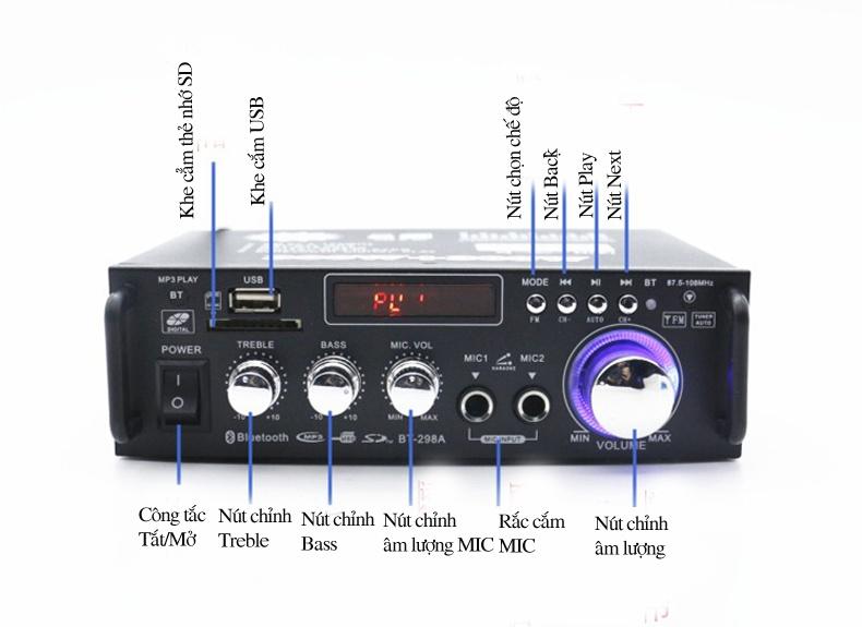 Amply bluetooth mini BT298A công suất lớn 600W kết nối usb, thẻ nhớ, audio cho âm thanh cực đỉnh 220V-12V