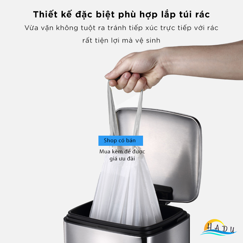 Thùng rác thông minh cao cấp cảm biến tự động đóng mở nắp 360 toàn bộ thân thùng chống ẩm chống bẩm bụi vân tay tốt HADU